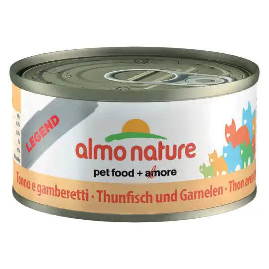 Superblandpack 24 x 70 g Almo Nature Legend och 6 x 70 g Cosma Nature! - Tonfisk & räkor + Cosma Nature provpack Rabatter