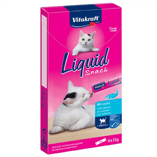 Begränsat erbjudande Vitakraft Cat Liquid-Snack Lax & omega-3 - 6 x 15 g