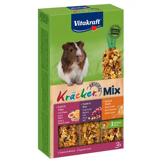 I lager Vitakraft Kräcker Trio-Mix för marsvin - 1 x 3 Honung, Druvor, Frukt