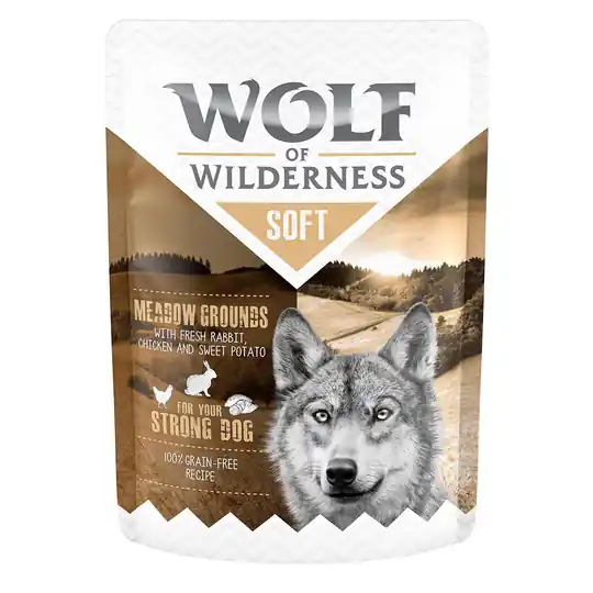 Begränsat antal Wolf of Wilderness "Soft & Strong" 6 x 300 g - Meadow Grounds - Chicken & Rabbit