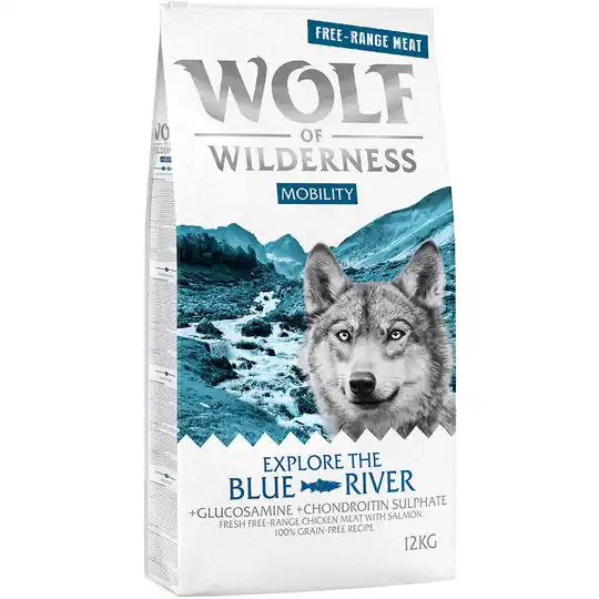 Begränsad tid Wolf of Wilderness Explore The Blue River Mobility - Free Range Chicken & Salmon - 5 x 1 kg