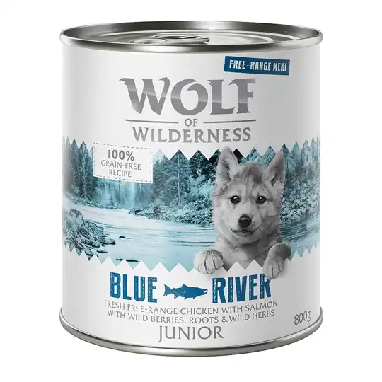 Begränsad tid Wolf of Wilderness Junior Free Range 6 x 800 g - Junior Wild Hills - Free Range Duck & Veal