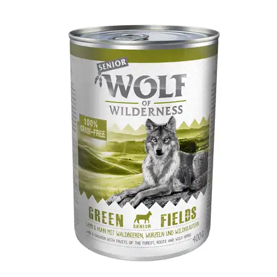 Erbjudandepris Wolf of Wilderness Senior 6 x 400 g - Green Fields - Lamb & Chicken