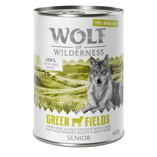Billigare Wolf of Wilderness Senior Free Range 6 x 400 g - Senior Green Fields - Free Range Lamb & Chicken