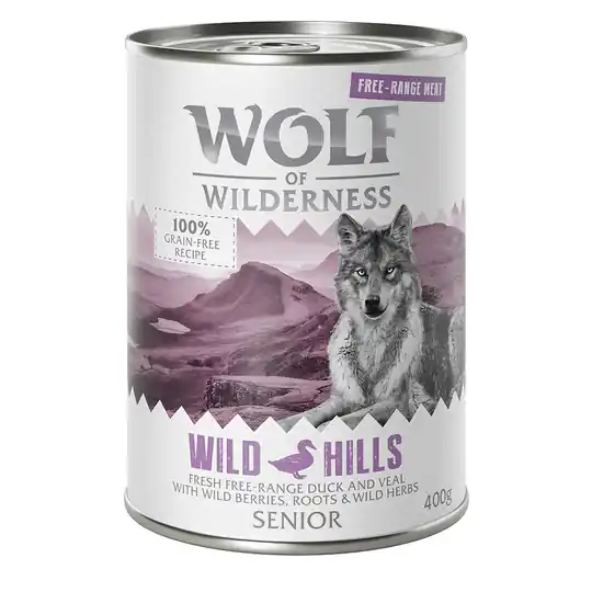 Wolf of Wilderness Senior Free Range 6 x 400 g - Senior Wild Hills - Free Range Duck & Veal Snabb leverans