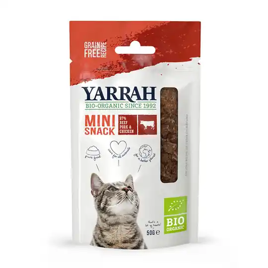 Beställ idag Yarrah Organic Mini Snack för katter - 50 g