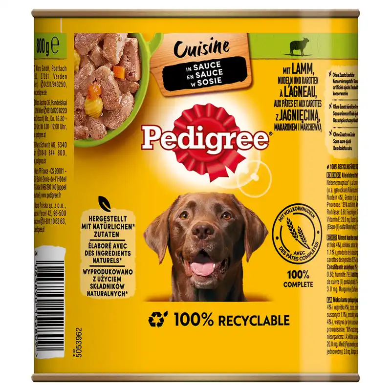 Pedigree Classic 12 x 800 g - Lamm & morötter i sås Utförsäljning