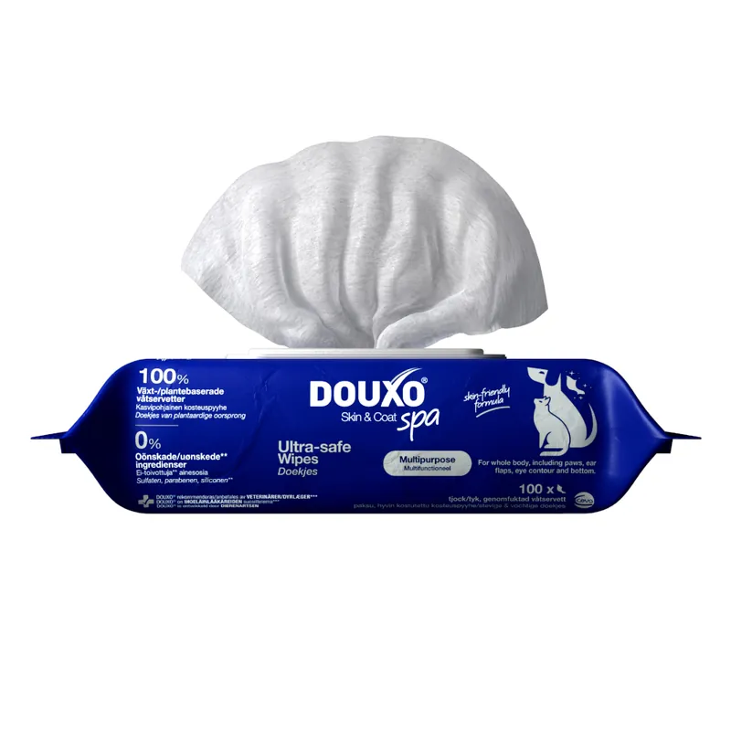 Begränsat antal DOUXO Spa Skin & Fur Ultra-Safe rengöringsservetter - 100 stycken