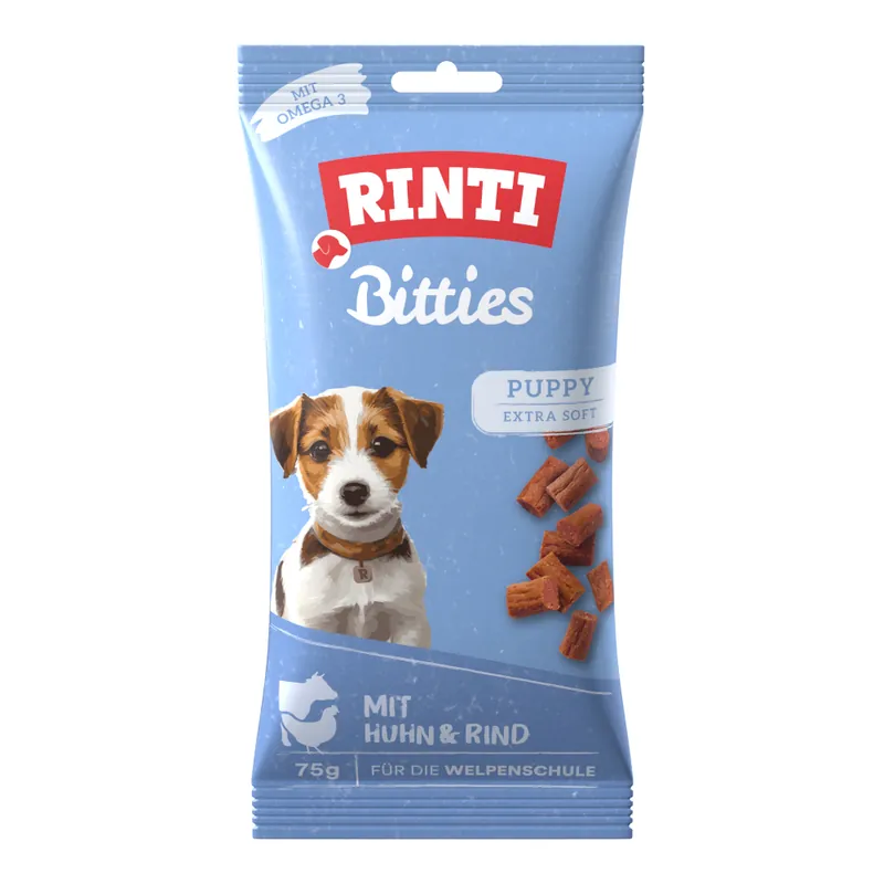 Utförsäljning RINTI Bitties Puppy Extra Soft - Ekonomipack 12 x 75 g Kyckling & nötkött