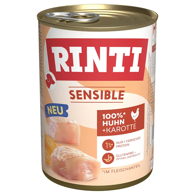 Billig Ekonomipack RINTI Sensible 24 x 400 g - Kyckling & morot