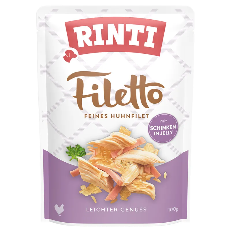 Beställ nu Ekonomipack Rinti Filetto Pouch i gelé 48 x 100 g - Kyckling med skinka