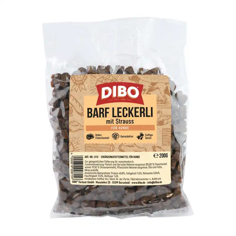 DIBO BARF godis med struts - Ekonomipack 2 x 200 g Nedsatt pris