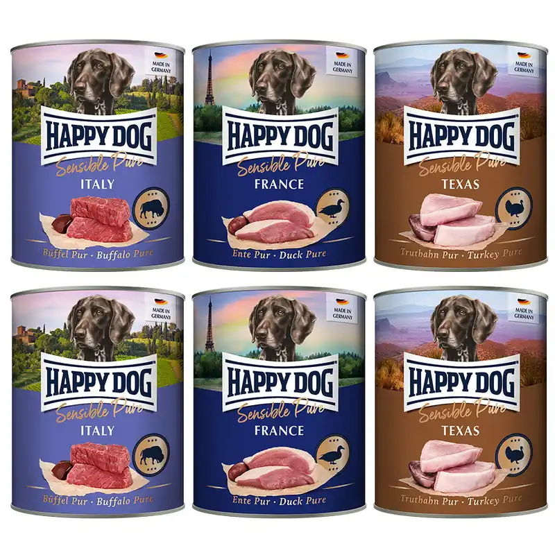 Erbjudande Ekonomipack Happy Dog Sensible Pure 24 x 800 g - Mix 3 sorter