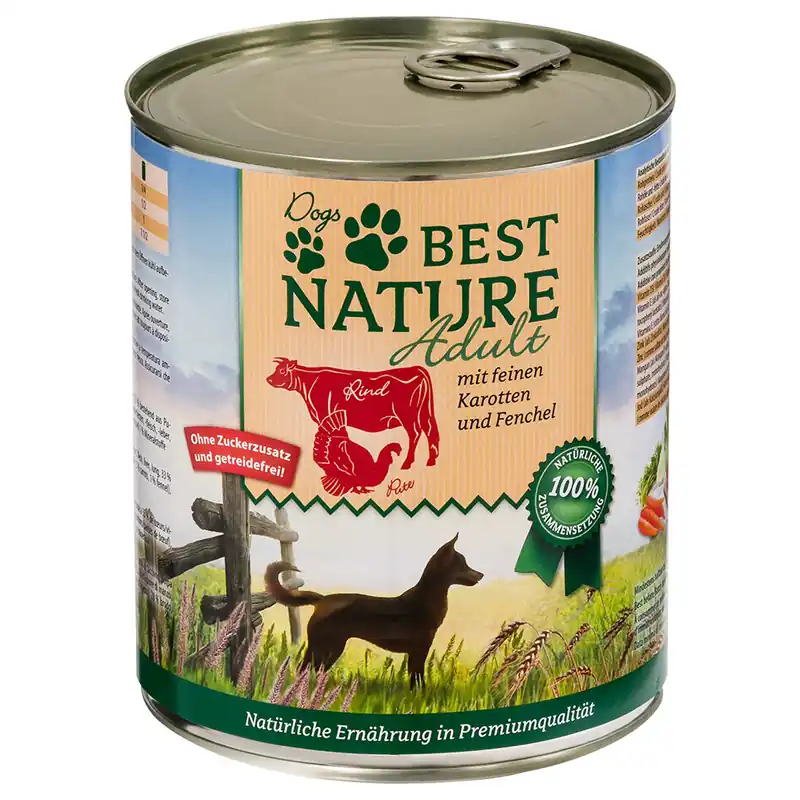 Beställ idag Best Nature Dog Adult 6 x 800 g - Kalkon, nötkött & morötter