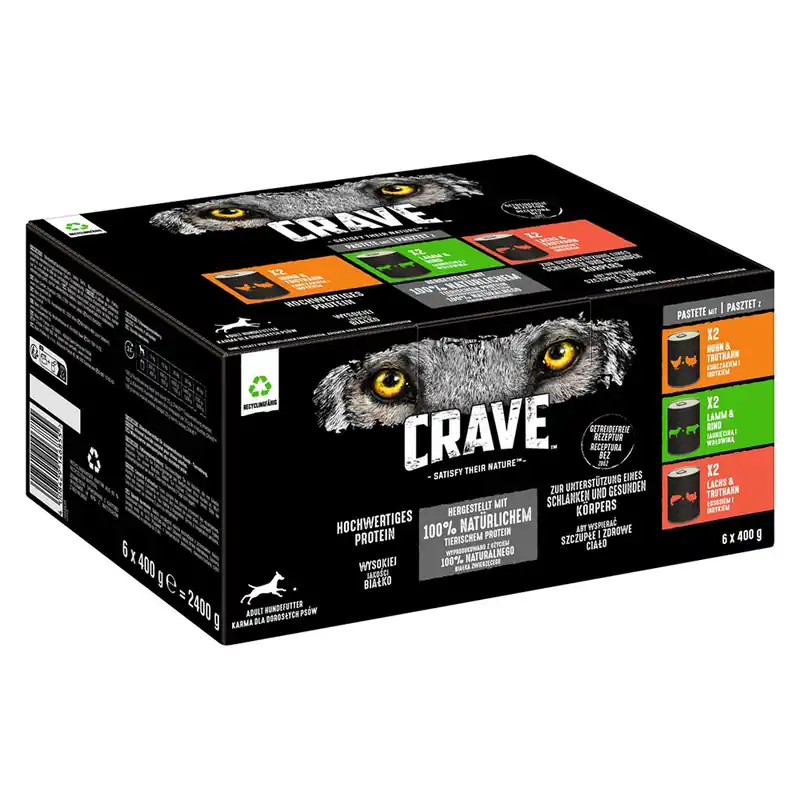 Ekonomipack Crave Adult hundfoder 24 x 400 g - Blandpack 3 sorter Trygg betalning