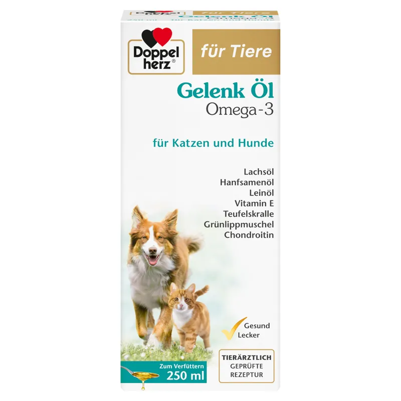 Sänkt pris Doppelherz Gelenk Omega-3 olja för lederna - för hund och katt - Ekonomipack 2 x 250 ml