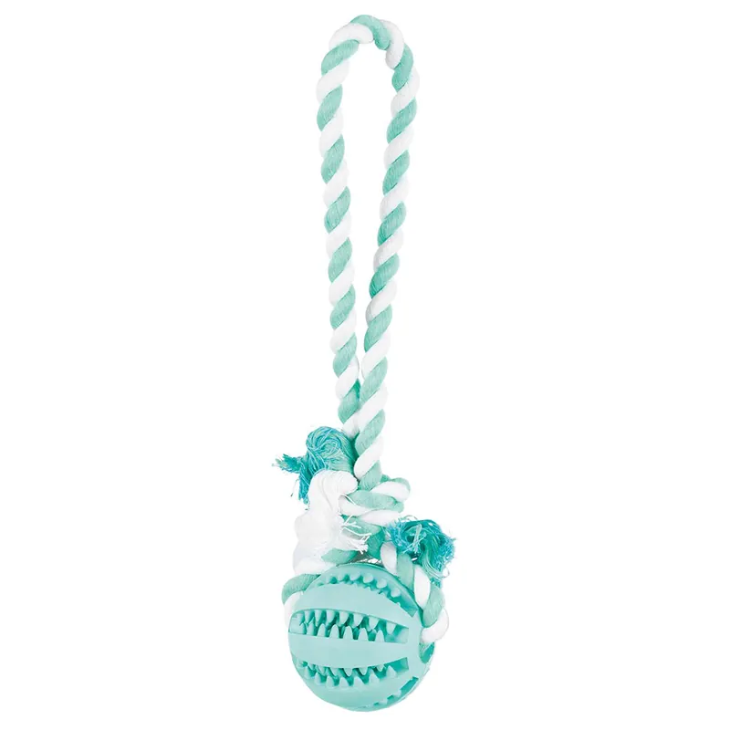 Rabatter Trixie Denta Fun boll med rep - Ø 7 x L 24 cm