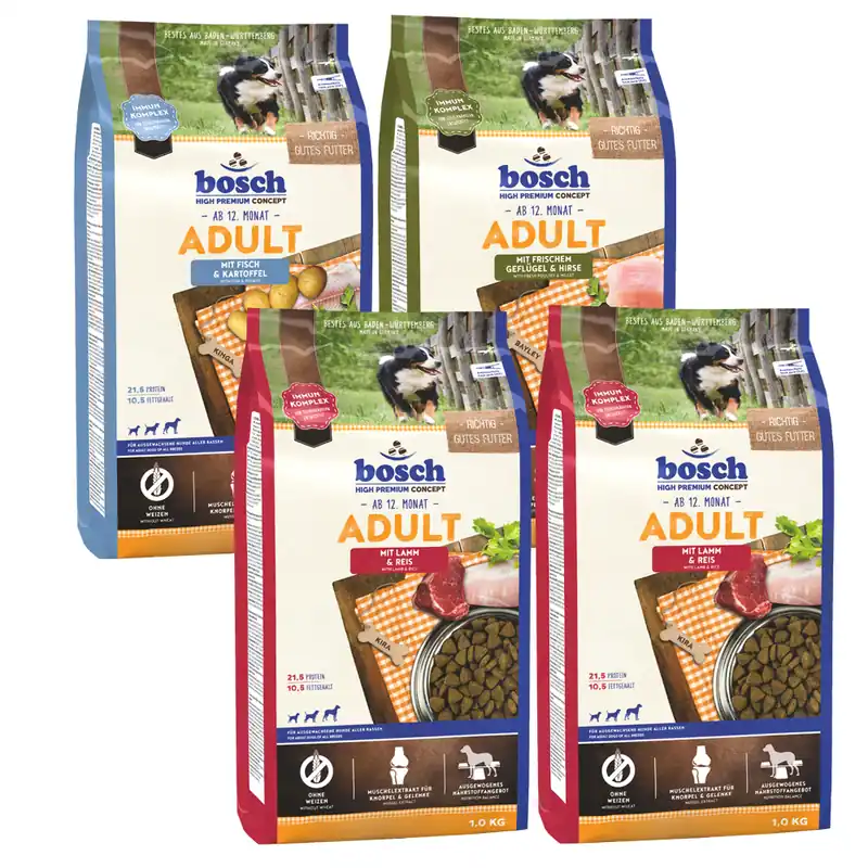 Blandat provpack bosch Adult torrfoder 4 x 1 kg - 4 x 1 kg bosch Adult Beställ nu