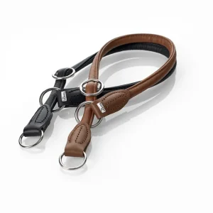 Trygg betalning Läderhalsband Halvstryp Rundsytt Brun L-XL