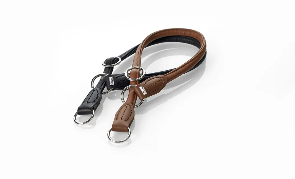 Trygg betalning Läderhalsband Halvstryp Rundsytt Brun L-XL