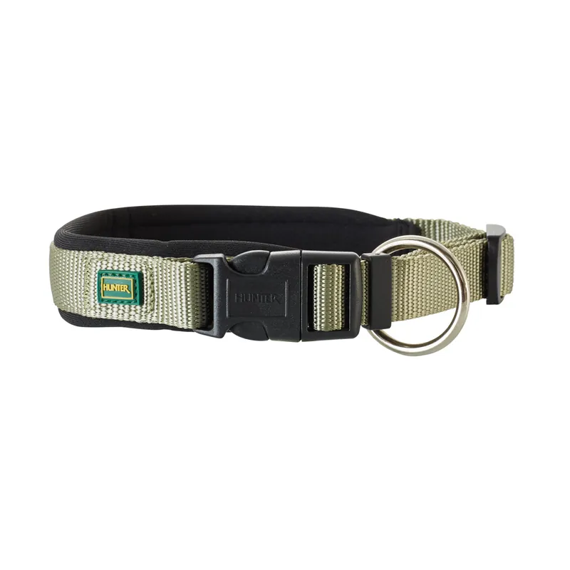 Populär HUNTER Halsband Neopren Vario Plus, oliv/svart - Storlek M-L 45 - 50 cm halsomkrets, 20 mm bred