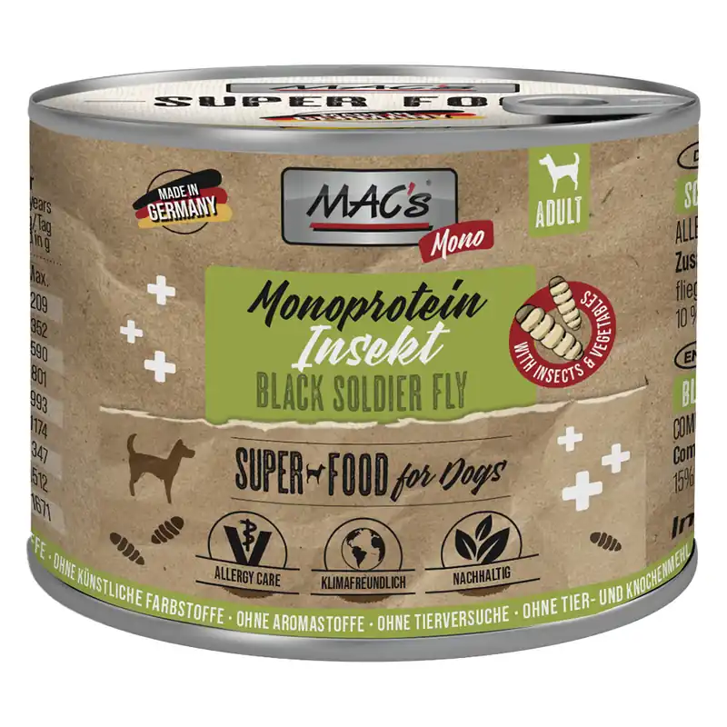 MAC‘s Monoprotein Insects & Superfood 6 x 180 g - Svart soldatfluga (Hermetia illucens) Extra rabatt