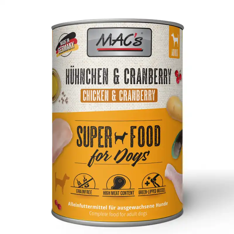 Ekonomipack MAC‘s Adult Superfood 24 x 400 g - Kyckling & tranbär Bästa pris
