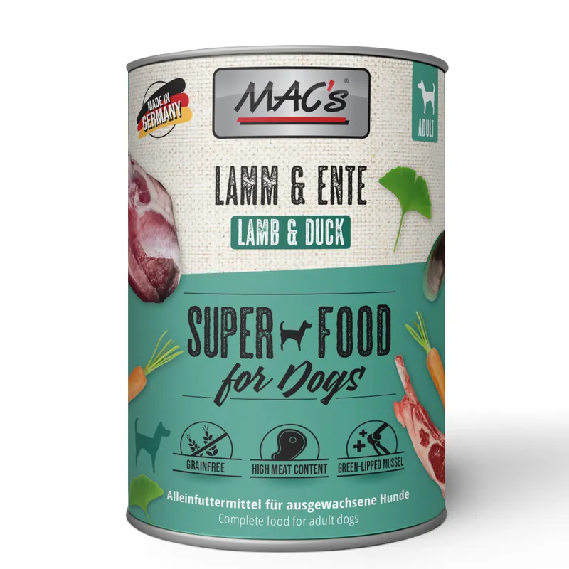 Ekonomipack MAC‘s Adult Superfood 24 x 400 g - Lamm & anka Snabb leverans