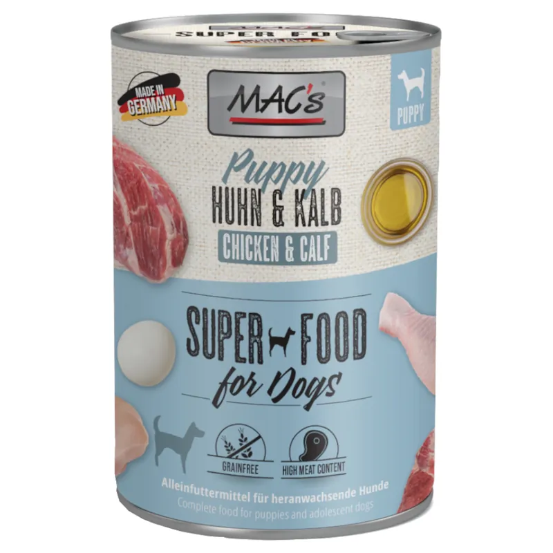 Lågt pris MAC‘s Puppy Superfood 6 x 400 g - Kyckling och kalvkött