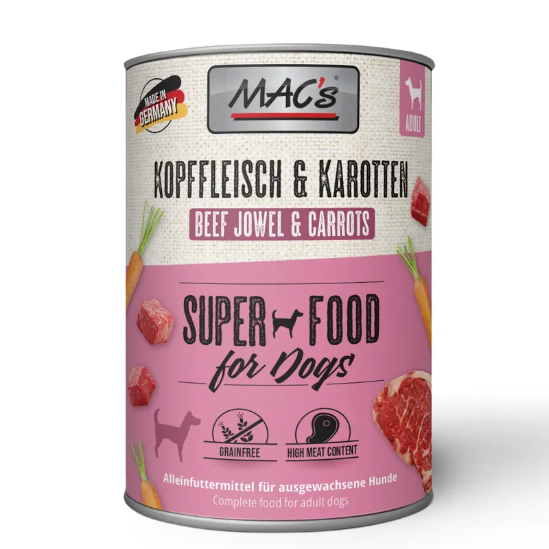 Ekonomipack MAC‘s Adult Superfood 24 x 400 g - Huvudkött & morötter Handla nu