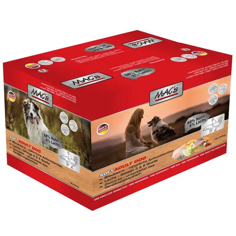 Populärt val Ekonomipack 6 påsar MAC‘s Soft hundfoder till lågt pris! - Adult Kyckling (6 x 5 kg)