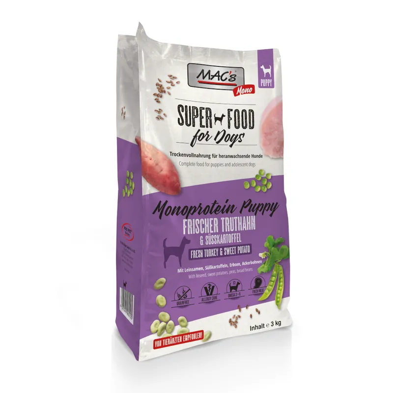 Kundfavorit MAC‘s DOG Mono Puppy med kalkon - 3 kg