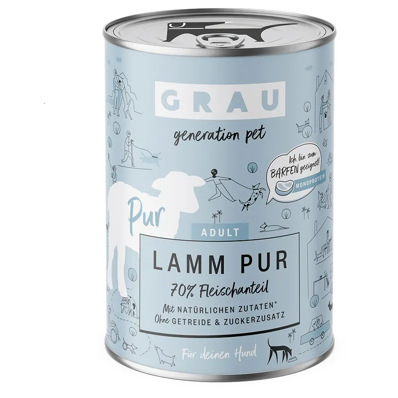 Endast idag GRAU Adult 6 x 400 g - Lamm Pur med linfröolja