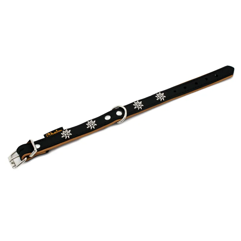 Heim Edelweiß, svart/natur halsband - 24 - 29 cm halsomfång, B 16 mm Snabb leverans