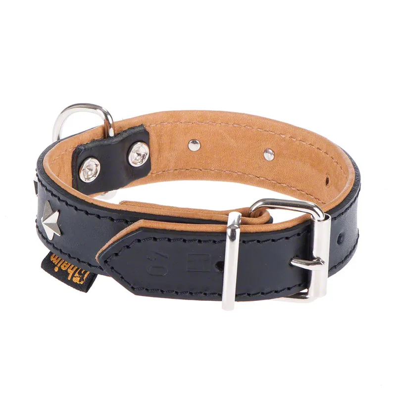 I lager Heim Stars läderhalsband, svart/beige - Storlek 40 30 - 37 cm halsomfång