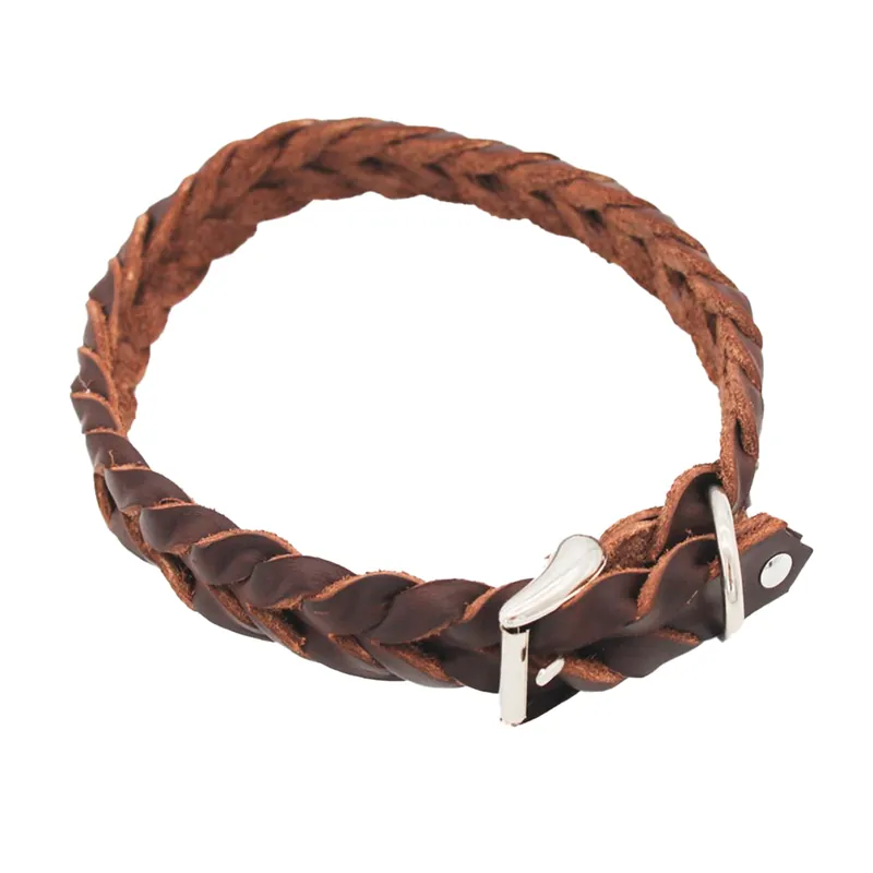 Heim flätat läderhalsband, brunt - 44 - 54 cm halsomkrets, 25 mm brett Begränsat erbjudande