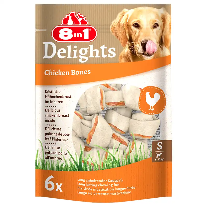 Sänkt pris 8in1 Delights tuggben med kyckling - Ekonomipack S, 4 x 210 g (24 st)