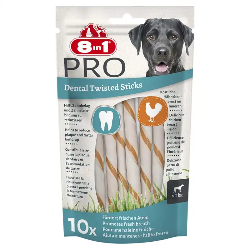 8in1 Pro Dental Twisted Sticks med kyckling - Ekonomipack 2 x 10 st Populär