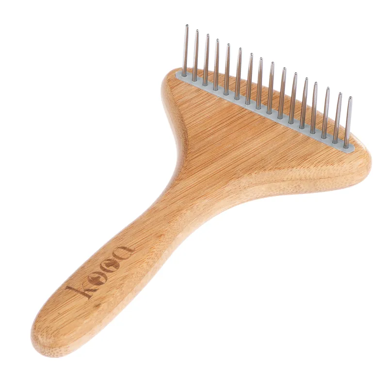 Reapris kooa krattformad kam / tovutredare av bambu med roterande tänder - L 17,5 x B 10 cm