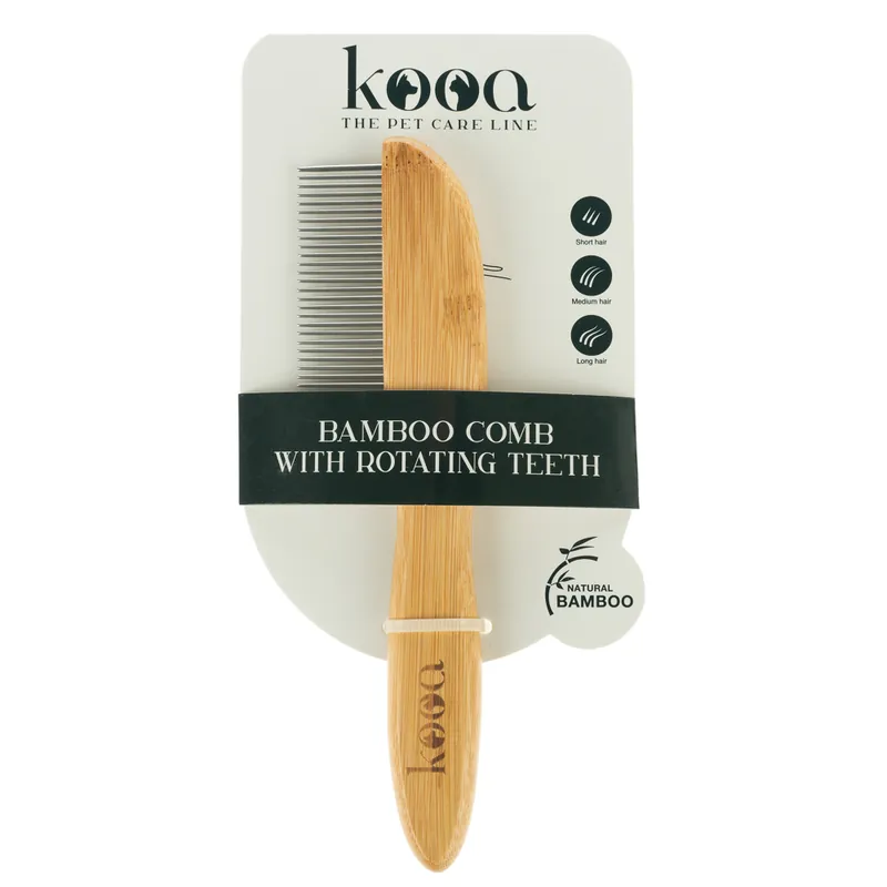 Populär kooa tovkamm / tovutredare av bambu med roterande tänder - L 21,5 x B 5,5 cm