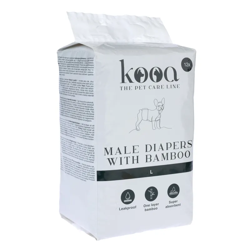 kooa blöjor med bambu för hanhundar - Storlek L 53 - 76 cm, 12 st Rabatter