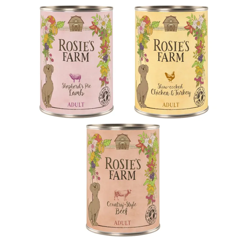 Säker betalning Ekonomipack Rosie‘s Farm Adult 24 x 400 g Blandpack I (Kyckling, Nötkött, Lamm)