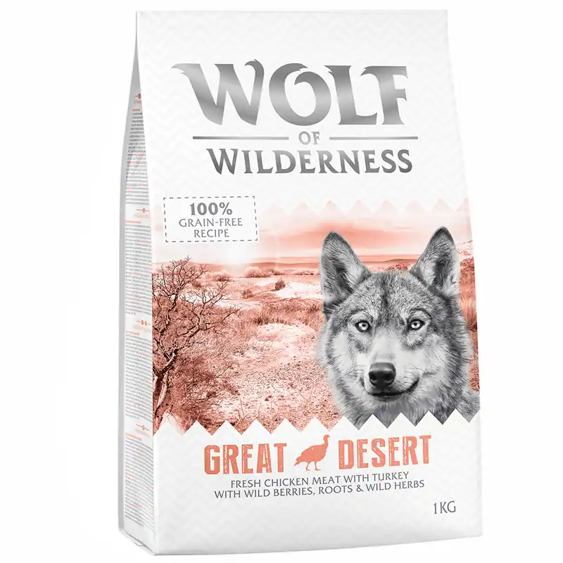 Extra rabatt Wolf of Wilderness Adult "Great Desert" kalkon - spannmålsfritt - 1 kg