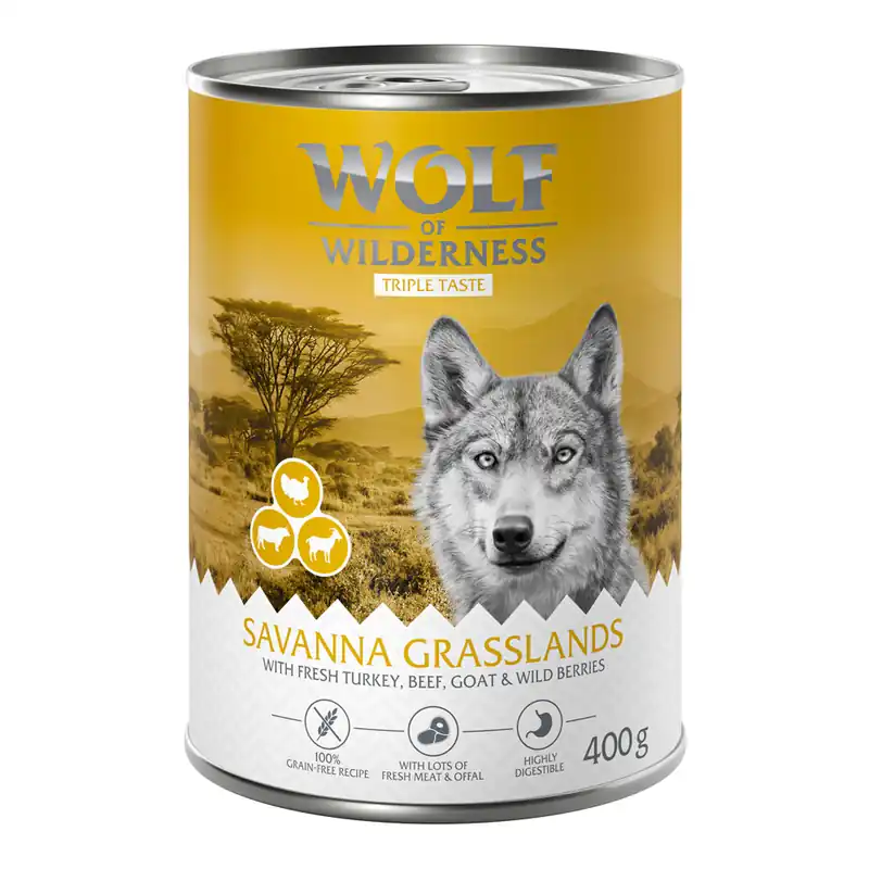 Ekonomipack Wolf of Wilderness The Taste Of 24 x 400 g The Taste Of The Savanna Snabb frakt