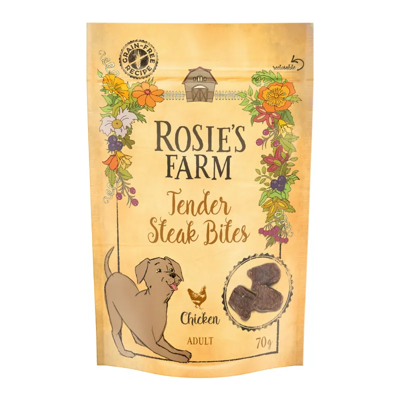 Rosie‘s Farm Adult "Tender Steak Bites" Chicken - Ekonomipack 3 x 70 g Erbjudande