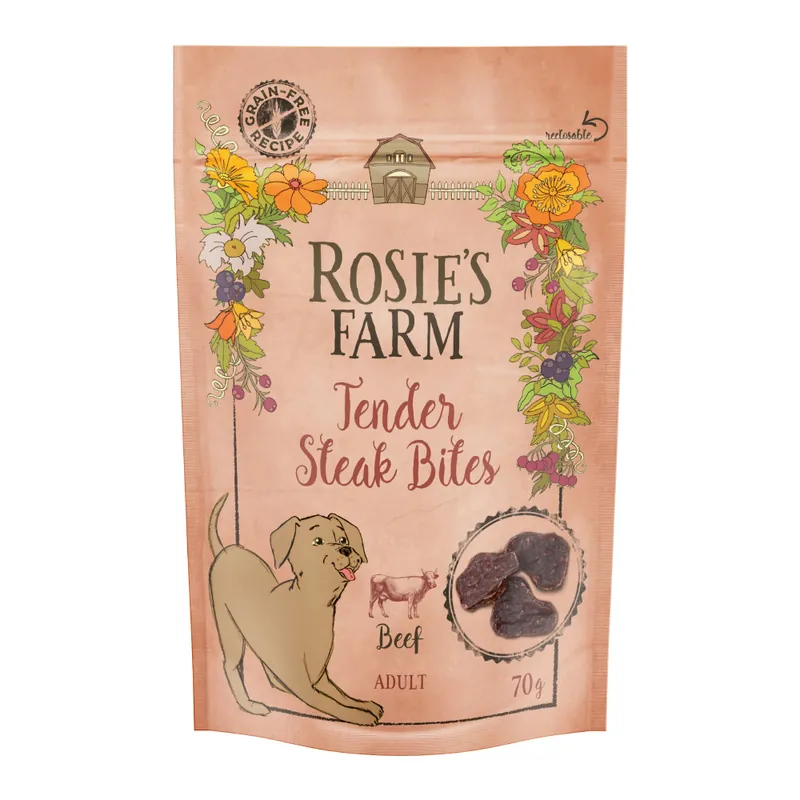 Rosie‘s Farm Snacks "Tender Steak Bites" Beef - Ekonomipack 3 x 70 g Premium