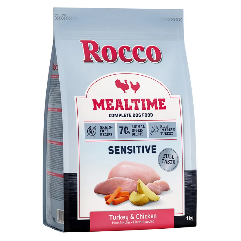 Billig Rocco Mealtime Sensitive - rikt på färsk kalkon och färsk kyckling - 1 kg