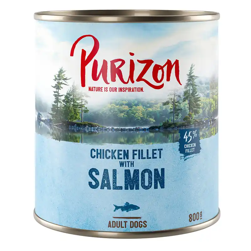 Bästa pris Ekonomipack Purizon 24 x 800 g - Adult Kycklingfilé med lax, spenat & kokos