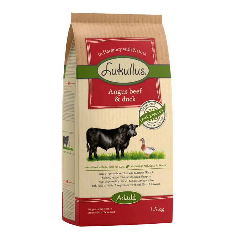 Populär Lukullus kallpressat hundfoder Angus nötkött & anka - 1,5 kg