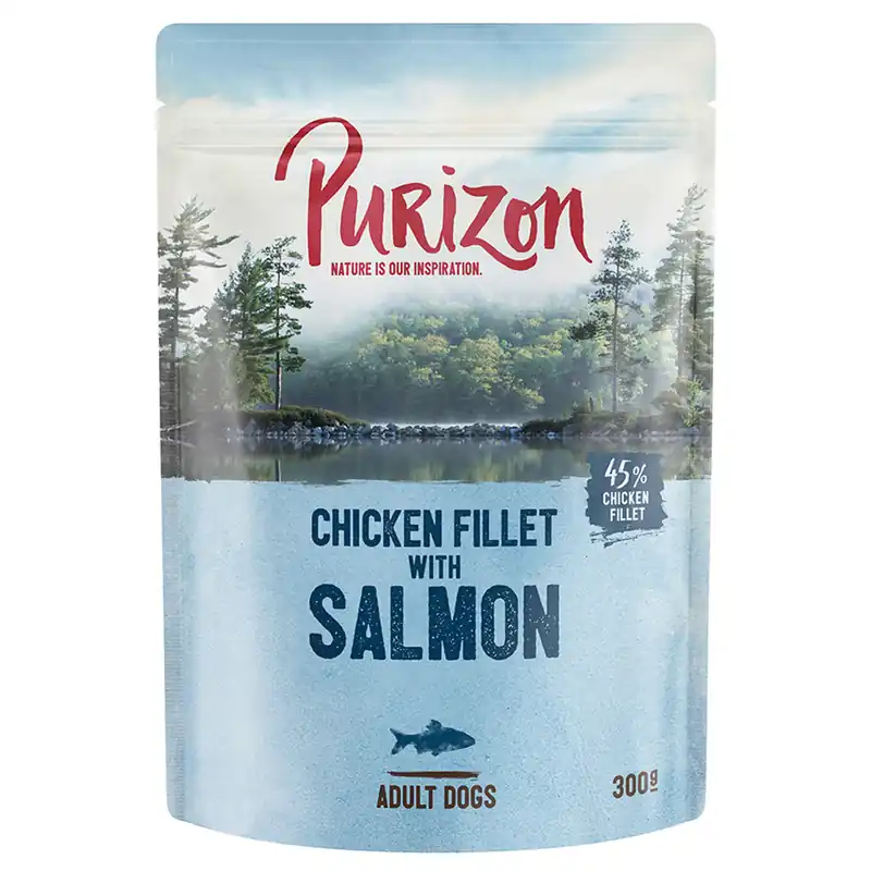 Ekonomipack Purizon Adult 24 x 300 g - Adult Kycklingfilé med lax, spenat & kokos I lager